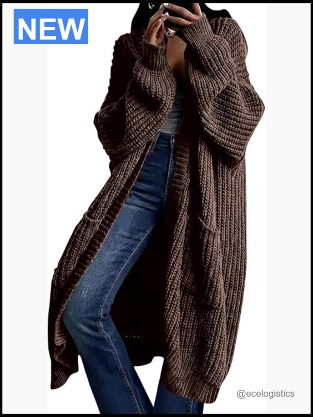 Oversized Long Cardigan Sweater Coat with Pockets Open Front